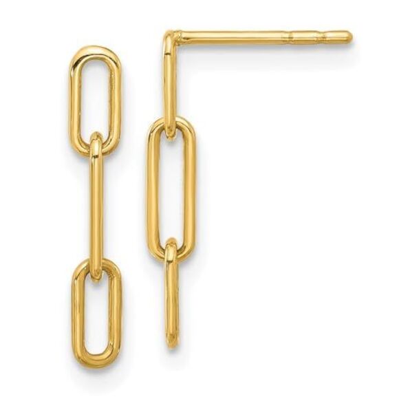Kazi Luxury 14k Yellow Gold Polished Open Link Post Dangle Earrings